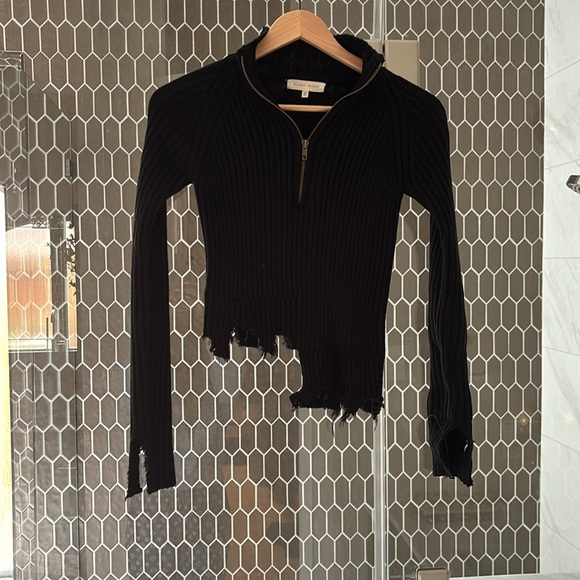 Buckle. Ribbed knit half zip mock neck sweater. Black. XS - Picture 1 of 4